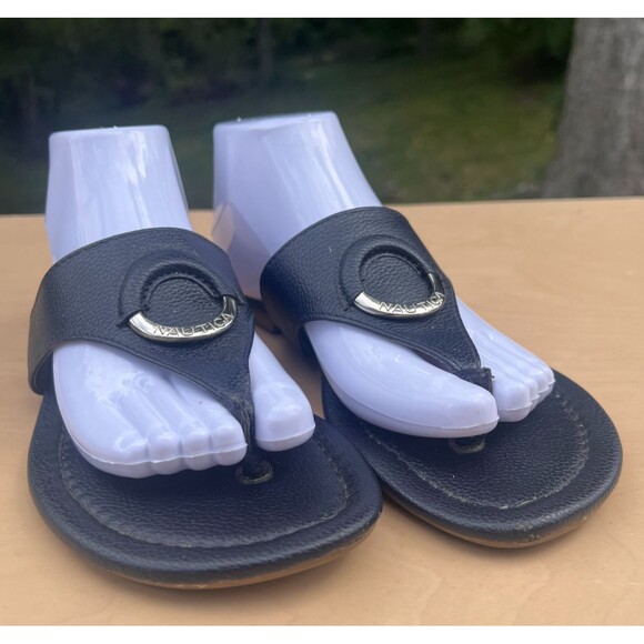 Nautica hase t-strap sandals Slide Sandals Black Clog Flip Flop Size 8 - Picture 1 of 9
